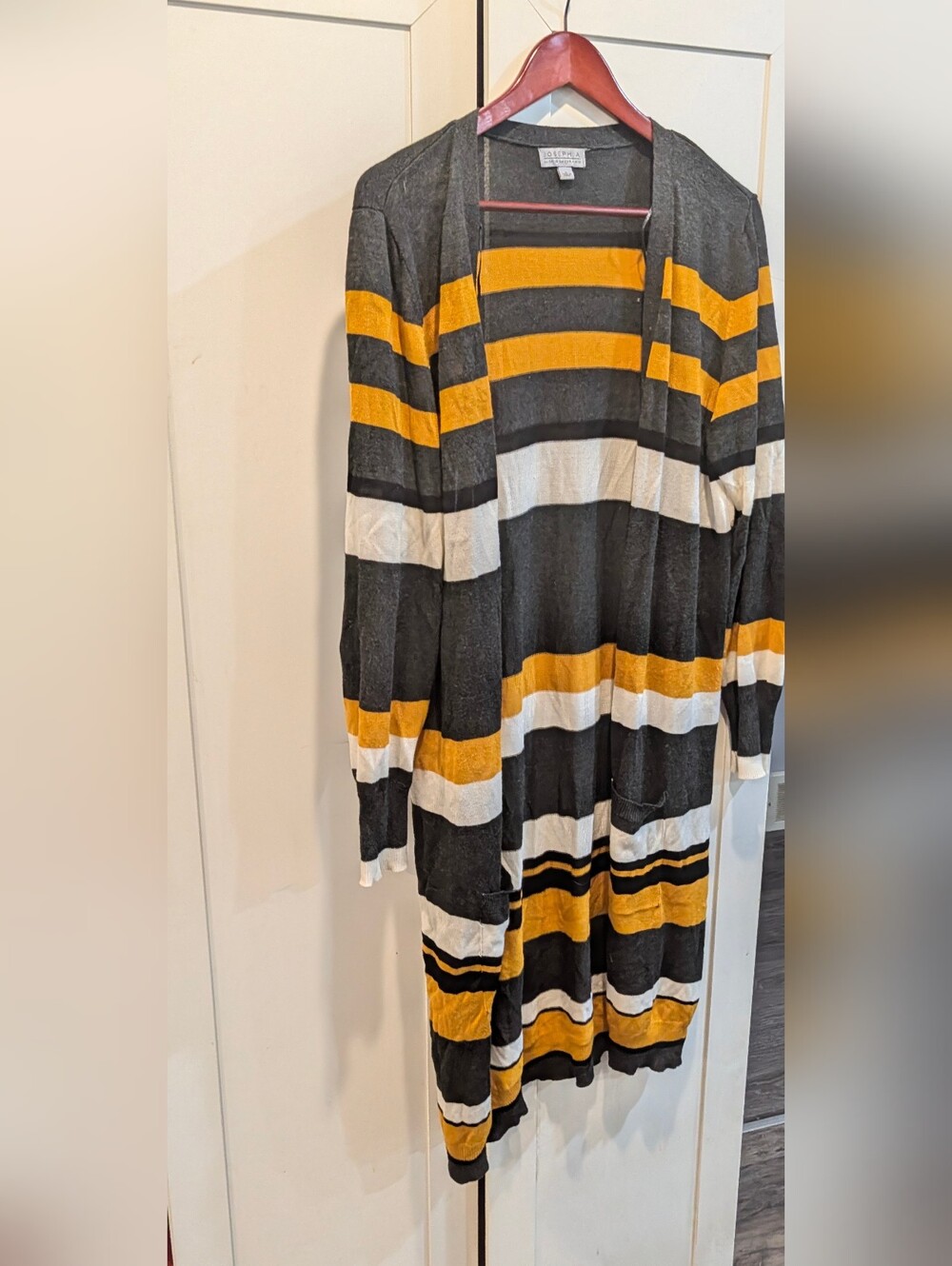 Joseph A Black, White & Mustard Striped Open Cardigan